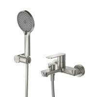 Смеситель для ванны и душа в комплекте с ручным душем, шлангом и держателем STYLUS-VD-IN сатин   Cezares