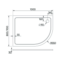 Душевой поддон асимметричный (левый) 1000x800x30 TZ11L-10080A-01-19C3 VECONI